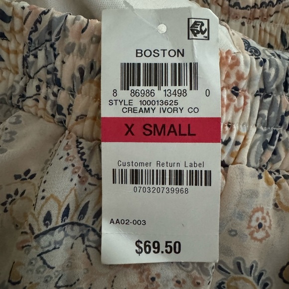 American rag off shoulder peasant blue cream paisley long lined dress sz XS NWT - Picture 12 of 12